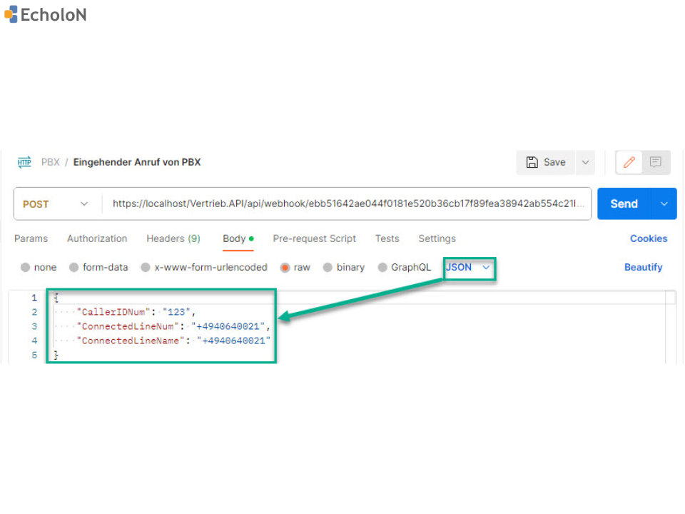 EcholoN Blog - Example WebHook incoming call via Postman
