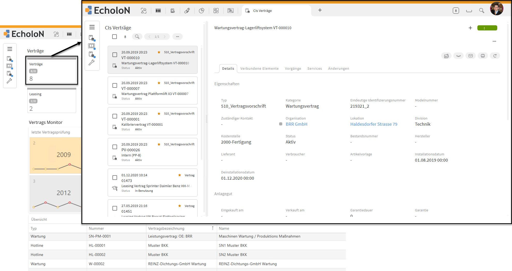EcholoN CLM Blog - Screenshot Vertragsmanagement Software - Dashboard Vertragsdetails