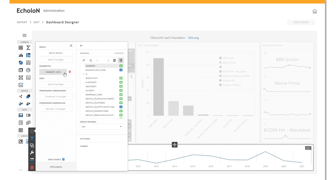 EcholoN Reporting: Interactive Dashboard Administration Customer Area Filter History Capture