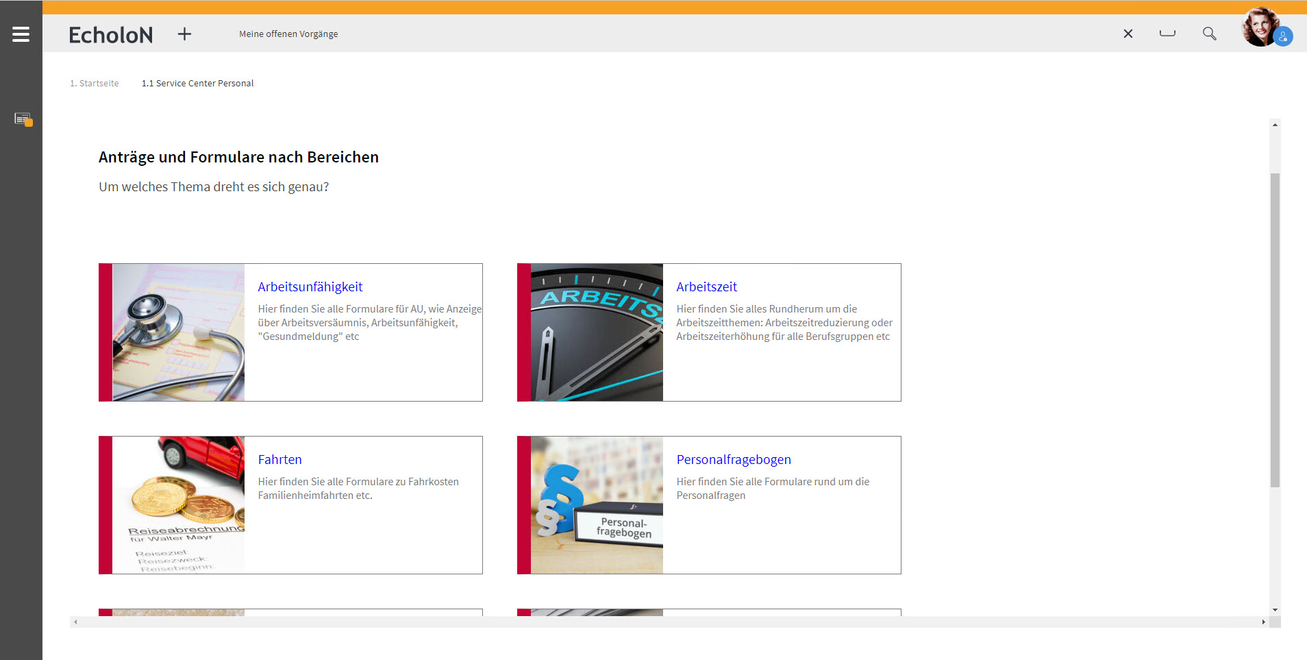 Screenshot: EcholoN SelfService Portal Role: HR Service Center Personnel with Applications and Forms Screenshot: EcholoN SelfService Portal Role: HR Service Center Personnel with Applications and Forms